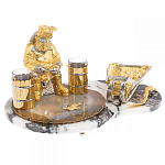 Икорница со стопками с декором "Рыбак с санями" с гравировкой на подставке из натуральных камней Агат Мрамор Decorative Cavair Dishes варинант исполнения - 4 | Loft Concept в Костроме