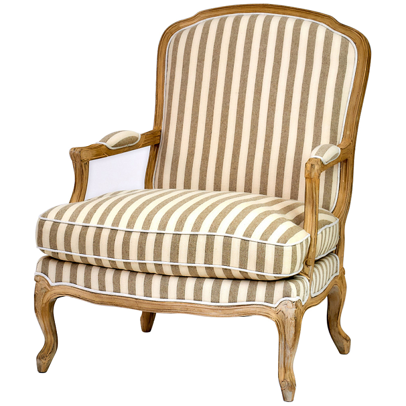 Кресло в полоску в стиле прованс Yvon French Seating Armchair Золотой дуб Бежевый Коричневый Кресло в полоску в стиле прованс Yvon French Seating Armchair Золотой дуб Бежевый Коричневый в Костроме | Loft Concept
