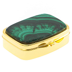 Таблетница карманная прямоугольная с 2-мя отделениями с зеркалом и накладкой из натурального камня Малахит Gold Stone Pillboxes варинант исполнения - 1 | Loft Concept в Костроме