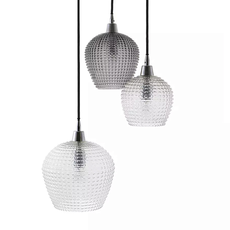 Подвесной светильник каскадный с 3-мя фактурными стеклянными плафонами Cascade with Relief Lampshades Прозрачный Сливовый Серый Подвесной светильник каскадный с 3-мя фактурными стеклянными плафонами Cascade with Relief Lampshades Прозрачный Сливовый Серый в Костроме | Loft Concept
