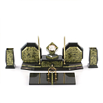 Настольный письменный набор из змеевика с часами и таблетницей Successful Leader варинант исполнения - 1 | Loft Concept в Костроме