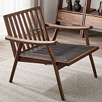 Кресло c каркасом из массива дерева и мягкой кожаной обивкой Walnut Armchair варинант исполнения - 8 | Loft Concept в Костроме