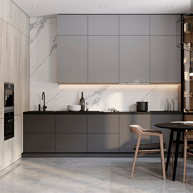 Серый кухонный гарнитур с фасадом под светлый дуб Ferrand Kitchen Set Серый Белый Мрамор Bianco Светлый дуб Темно-серый Серый кухонный гарнитур с фасадом под светлый дуб Ferrand Kitchen Set Серый Белый Мрамор Bianco Светлый дуб Темно-серый в Костроме | Loft Concept