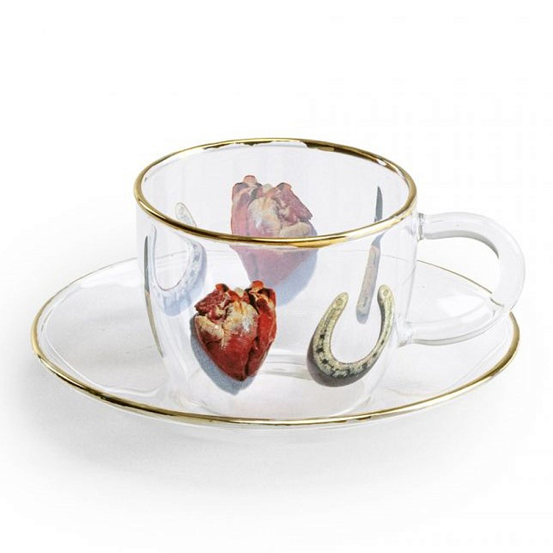 Кофейная пара Seletti I Love You Прозрачный Золотой Красный Кофейная пара Seletti I Love You Прозрачный Золотой Красный в Костроме | Loft Concept