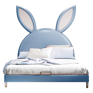 Детская кровать изголовьем в виде зайчика Голубой