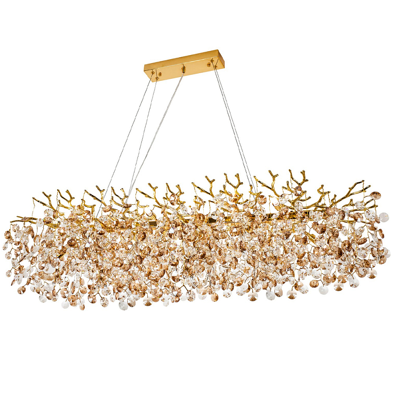 Линейная люстра с хрустальными подвесками Fairytree Gold Crystal Linear Chandelier 14 Золотой Прозрачный Коричневый Линейная люстра с хрустальными подвесками Fairytree Gold Crystal Linear Chandelier 14 Золотой Прозрачный Коричневый в Костроме | Loft Concept