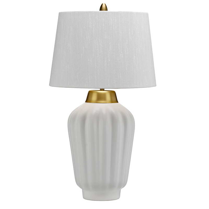 Настольная лампа с белым конусным абажуром и ребристым керамическим основанием Quintiesse Матовая латунь Белый в Костроме | Loft Concept 