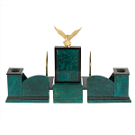 Настольный письменный набор из змеевика тёмно-зелёного цвета с декором в виде орла Successful Leader варинант исполнения - 6 | Loft Concept в Костроме