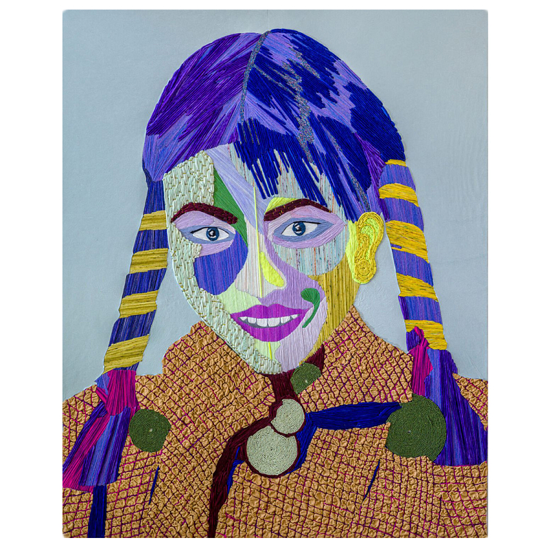 Картина с вышивкой Портрет wall panel People with the yellow ear 3 Синий Коричневый в Костроме | Loft Concept 