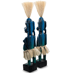 Комплект из 2-х деревянных статуэток Asmat Straw Headdress Statuettes Blue варинант исполнения - 4 | Loft Concept в Костроме