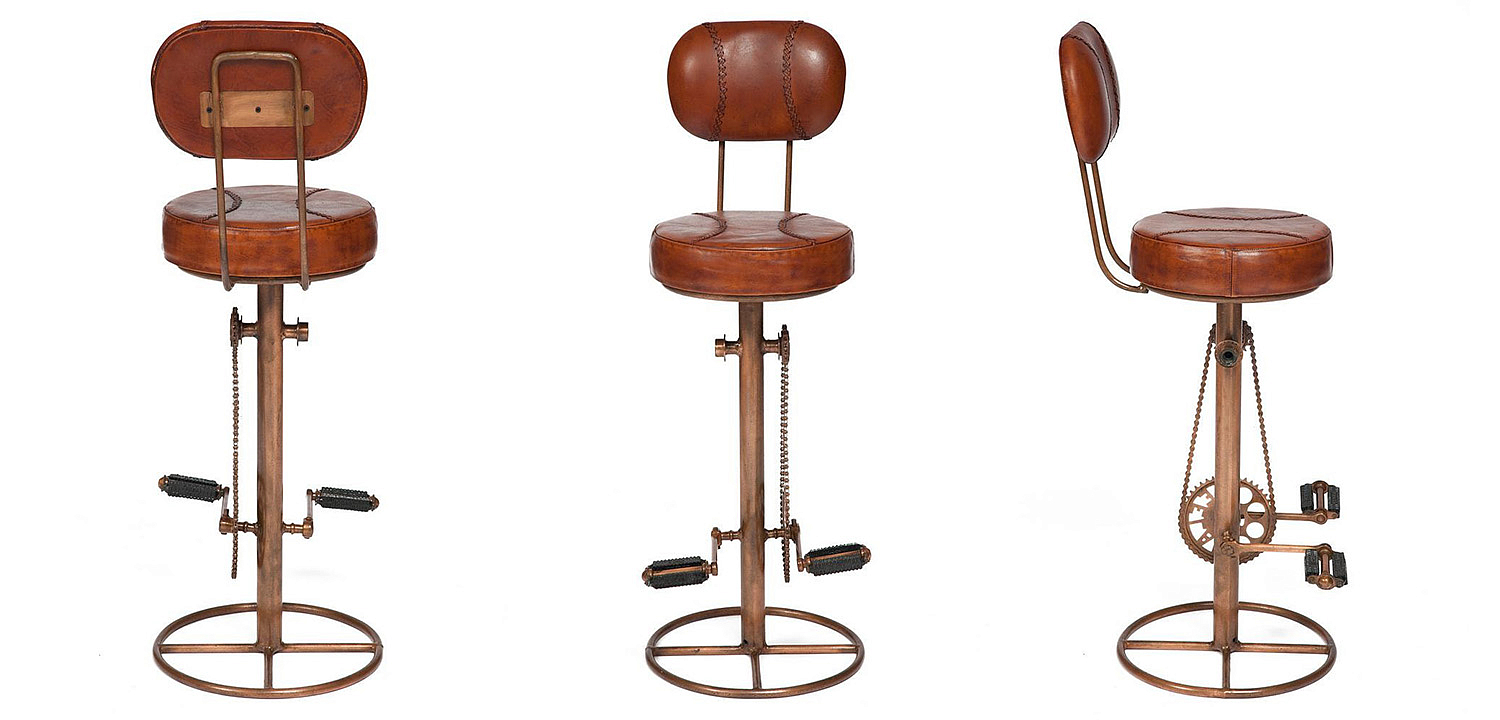 Стул с педалями от велосипеда со спинкой Buffalo Leather Industrial Chair Стул с педалями от велосипеда со спинкой Buffalo Leather Industrial Chair - Loft-Concept в Костроме