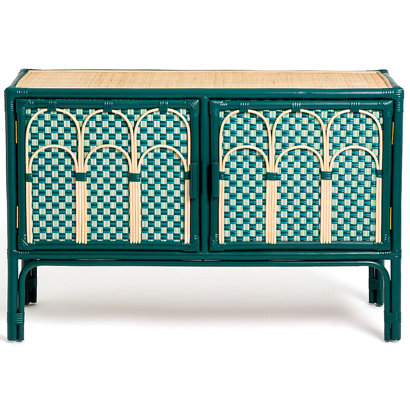 Комод для посуды из ротанга Felice Rattan Green Древесина Зеленый Комод для посуды из ротанга Felice Rattan Green Древесина Зеленый в Костроме | Loft Concept
