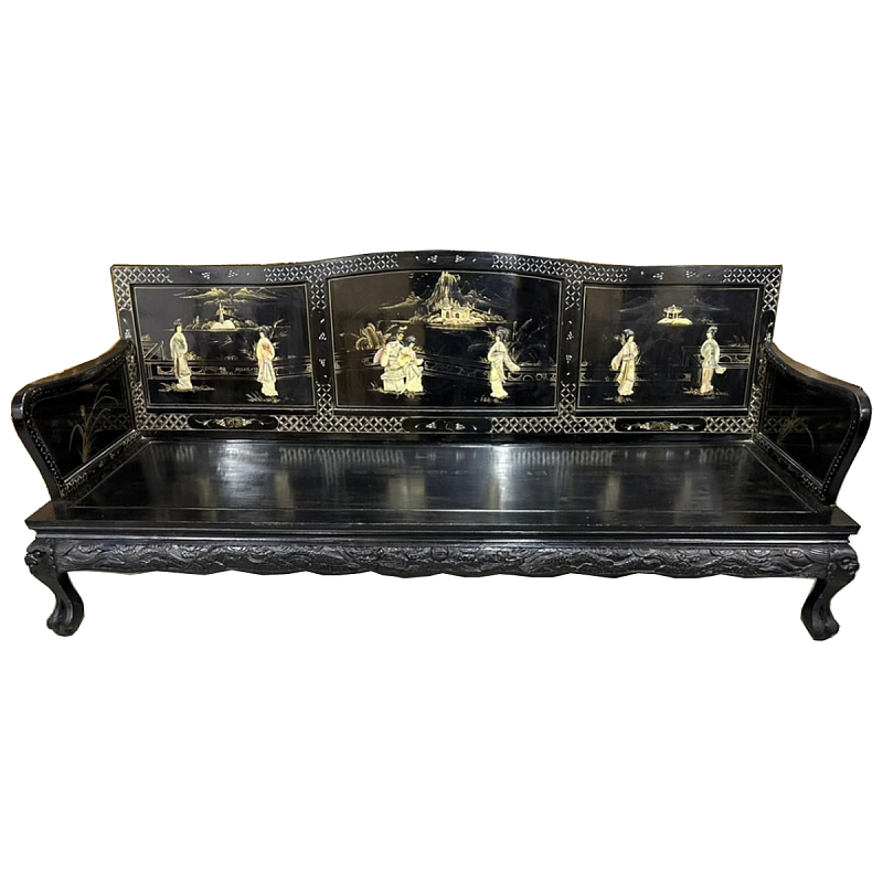Большая Скамья Шинуазри Large Chinoiserie Bench Chinese Park Черный матовый Золотой Бежевый Большая Скамья Шинуазри Large Chinoiserie Bench Chinese Park Черный матовый Золотой Бежевый в Костроме | Loft Concept
