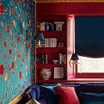 Обои с вышивкой ручной работы Flora Rio colourway on Liso Pine wool sateen варинант исполнения - 2 | Loft Concept в Костроме