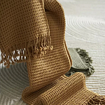 Плед из шерсти цвета охры с бахарамой Waffle Comfort варинант исполнения - 6 | Loft Concept в Костроме