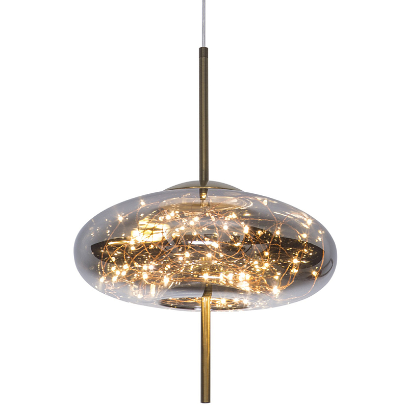 Подвесной светильник с гирляндой внутри стеклянного плафона Garland Glass Flat Hanging Lamp Дымчатый (Smoke) Латунь Подвесной светильник с гирляндой внутри стеклянного плафона Garland Glass Flat Hanging Lamp Дымчатый (Smoke) Латунь в Костроме | Loft Concept