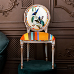 Стул бежевый в разноцветную полоску из натурального бука с изображением птиц и цветов Blooming Blue Birds Colorful Stripes Chair варинант исполнения - 5 | Loft Concept в Костроме