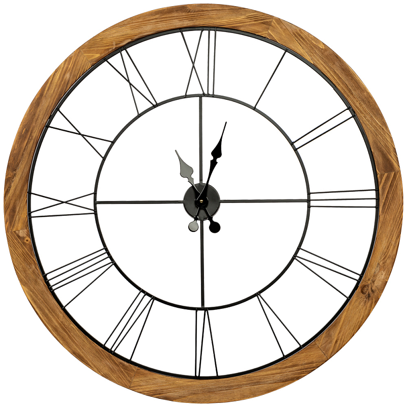 Часы настенные деревянные с римскими цифрами чёрного цвета Clock with History Коричневый Черный Часы настенные деревянные с римскими цифрами чёрного цвета Clock with History Коричневый Черный в Костроме | Loft Concept