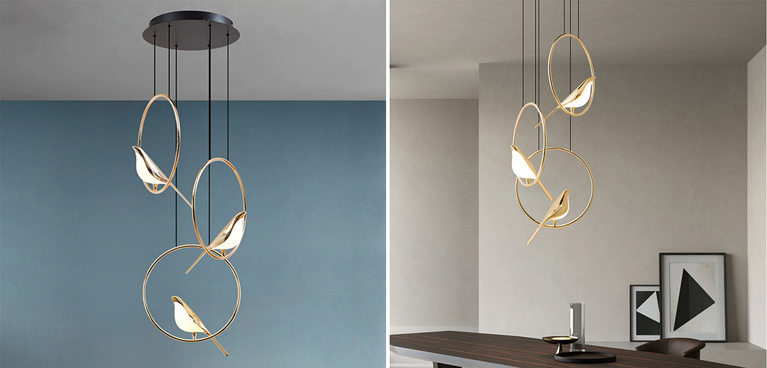 Люстра с золотыми птичками в кольцах NOMI Chandelier Three birds Люстра с золотыми птичками в кольцах NOMI Chandelier Three birds - Loft-Concept в Костроме