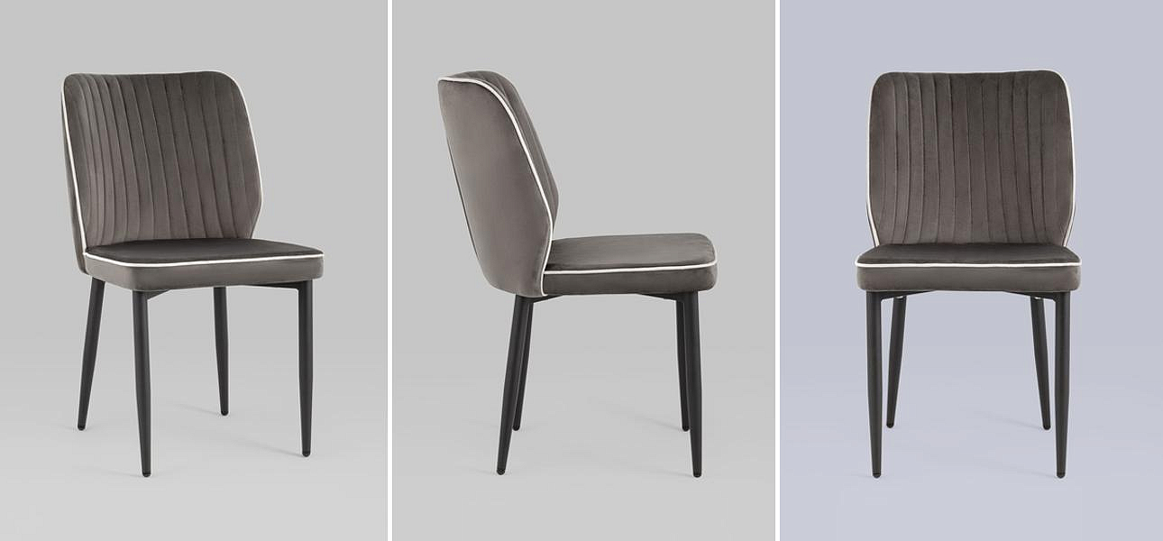 Стул Lawrence Chair Серый Велюр Белый кант Стул Lawrence Chair Серый Велюр Белый кант - Loft-Concept в Костроме