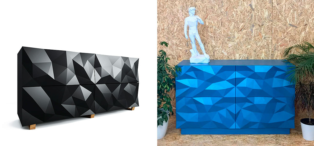 Комод с большими угловыми фигурами, две секции, 2 полки Geometric Greece Комод с большими угловыми фигурами, две секции, 2 полки Geometric Greece - Loft-Concept в Костроме