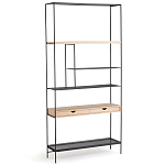 Металлический стеллаж с деревянными полками и ящиками Menzie Metal Wood Rack варинант исполнения - 1 | Loft Concept в Костроме