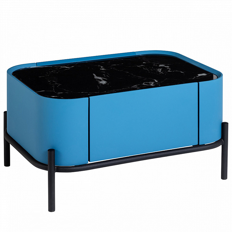 Тумба прикроватная чёрно-голубая с ящиком Blue Cabinet Голубой Черный Тумба прикроватная чёрно-голубая с ящиком Blue Cabinet Голубой Черный в Костроме | Loft Concept