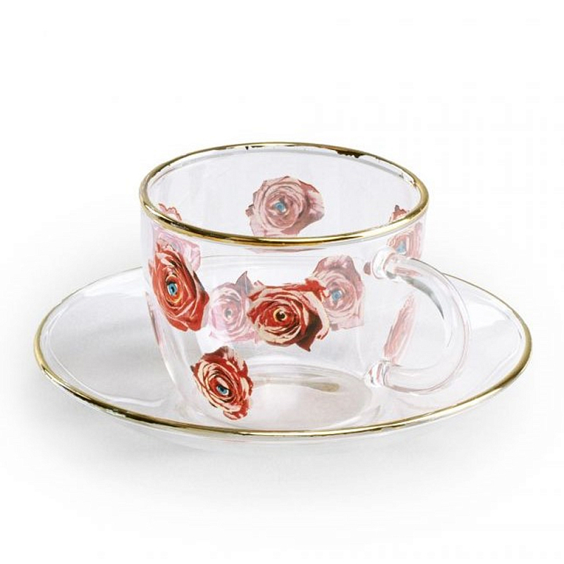 Кофейная пара Seletti Roses Прозрачный Золотой Красный Кофейная пара Seletti Roses Прозрачный Золотой Красный в Костроме | Loft Concept