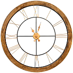 Часы настенные деревянные с римскими цифрами бронзового цвета Clock with History варинант исполнения - 1 | Loft Concept в Костроме