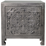 Деревянная тумба с резными ящиком и дверцей Azure Grey Wooden Nightstand варинант исполнения - 1 | Loft Concept в Костроме