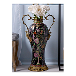 Ваза из фарфора черная с цветочной росписью и бронзовыми элементами Spring Garden варинант исполнения - 3 | Loft Concept в Костроме