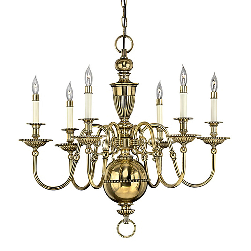 Люстра цвета латунь с 6-ю лампами в форме свечей в классическом стиле Hinkley Латунь Кремовый в Костроме | Loft Concept 