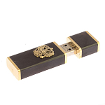 Флешка на 16 гб с декоративной металлической вставкой Герба РФ из натурального камня Обсидиан Черный Stone Flash Drive варинант исполнения - 3 | Loft Concept в Костроме