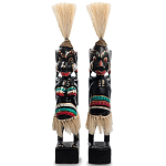 Комплект из 2-х деревянных статуэток Asmat Straw Headdress Statuettes Black Colorful Tattoo варинант исполнения - 4 | Loft Concept в Костроме