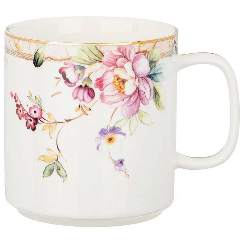 Кружка из фарфора белая с цветочным принтом 400 мл Flower Porcelain Collection Белый Мульти Кружка из фарфора белая с цветочным принтом 400 мл Flower Porcelain Collection Белый Мульти в Костроме | Loft Concept