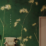 Обои ручная роспись Bamboo Golden on Edo Green India tea paper варинант исполнения - 1 | Loft Concept в Костроме