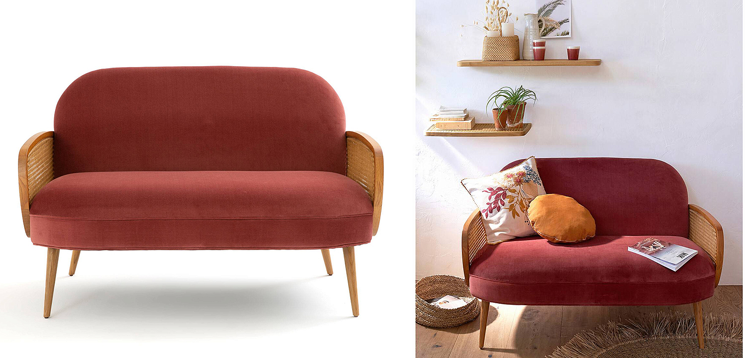 Диван Morten Wicker Crimson Sofa Малиновый Диван Morten Wicker Crimson Sofa Малиновый - Loft-Concept в Костроме