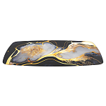 Обеденный стол с прямоугольной черно-золотой столешницей из стекла на 4-х металлических ножках Gold and Black Marble варинант исполнения - 3 | Loft Concept в Костроме