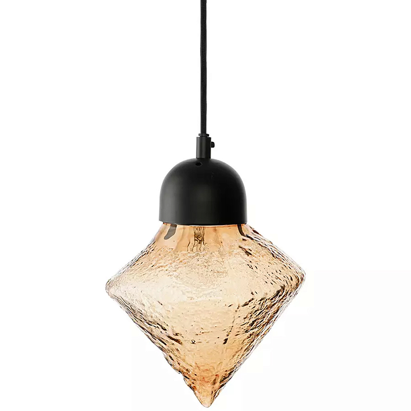 Подвесной светильник с янтарным рельефным плафоном Lamp with Frozen Glass Effect Янтарный Черный Подвесной светильник с янтарным рельефным плафоном Lamp with Frozen Glass Effect Янтарный Черный в Костроме | Loft Concept