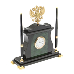 Часы настольные с Гербом России и 2-мя шариковыми ручками в комплекте Stone Clock варинант исполнения - 2 | Loft Concept в Костроме