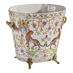 Кашпо с растительным и животным орнаментом на бронзовых ножках Turquoise Blooming Garden варинант исполнения - 2 | Loft Concept в Костроме