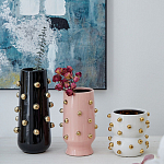 Ваза черная цилиндрическая с глянцевым покрытием и золотыми декоративными элементами Molecule Collection варинант исполнения - 4 | Loft Concept в Костроме