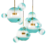 Люстра подвесная с прозрачными бирюзовыми стеклянными шарами и круглым основанием 3 лампы Giopato & Coombes варинант исполнения - 5 | Loft Concept в Костроме