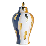 Ваза с крышкой и мазками синего и золого цвета на белом фоне Chinoiserie Ceramics варинант исполнения - 1 | Loft Concept в Костроме