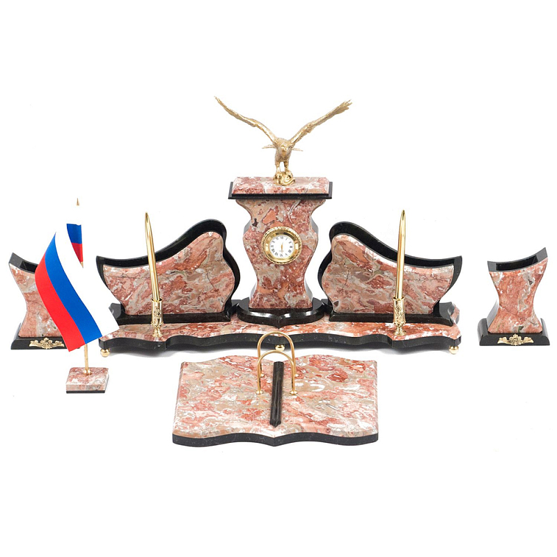 Настольный письменный набор из креноида с часами и декором в виде орла Marble Accessory Золотой Креноид Черный Настольный письменный набор из креноида с часами и декором в виде орла Marble Accessory Золотой Креноид Черный в Костроме | Loft Concept