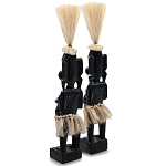 Комплект из 2-х деревянных статуэток Asmat Straw Headdress Statuettes Black Turquoise варинант исполнения - 2 | Loft Concept в Костроме