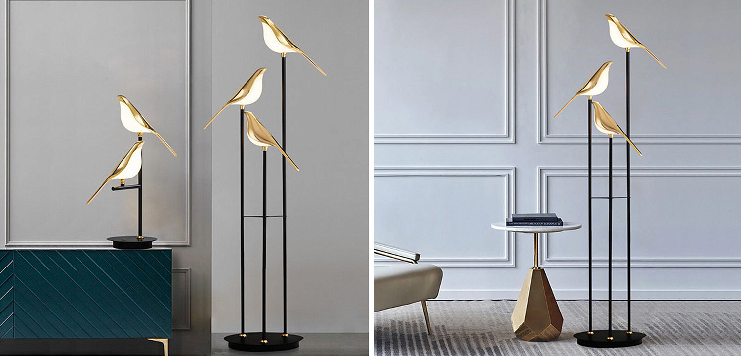 Торшер с золотыми птичками NOMI Three birds Торшер с золотыми птичками NOMI Three birds - Loft-Concept в Костроме