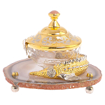 Икорница с декором "Осетр" с гравировкой на подставке из натурального камня Агат Decorative Cavair Dishes варинант исполнения - 1 | Loft Concept в Костроме