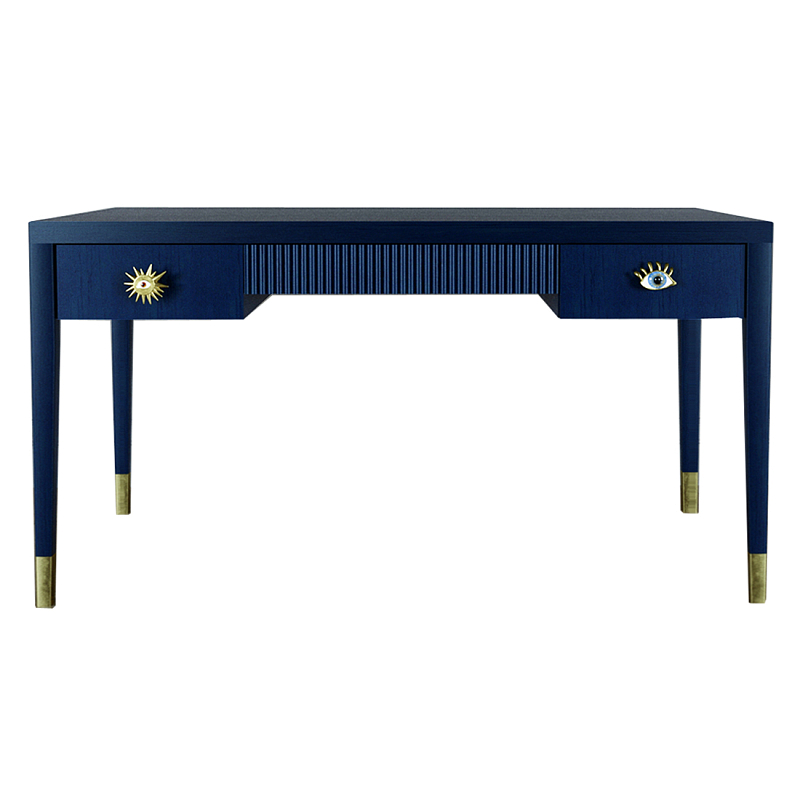 Письменный стол Elsa Dreams Blue Шпон дерево с двумя ящиками Синий в Костроме | Loft Concept 