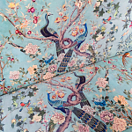 Трехместный диван из натурального бука бирюзовый с изображением птиц и цветов Turquoise Chinoiserie Garden Sofa варинант исполнения - 9 | Loft Concept в Костроме